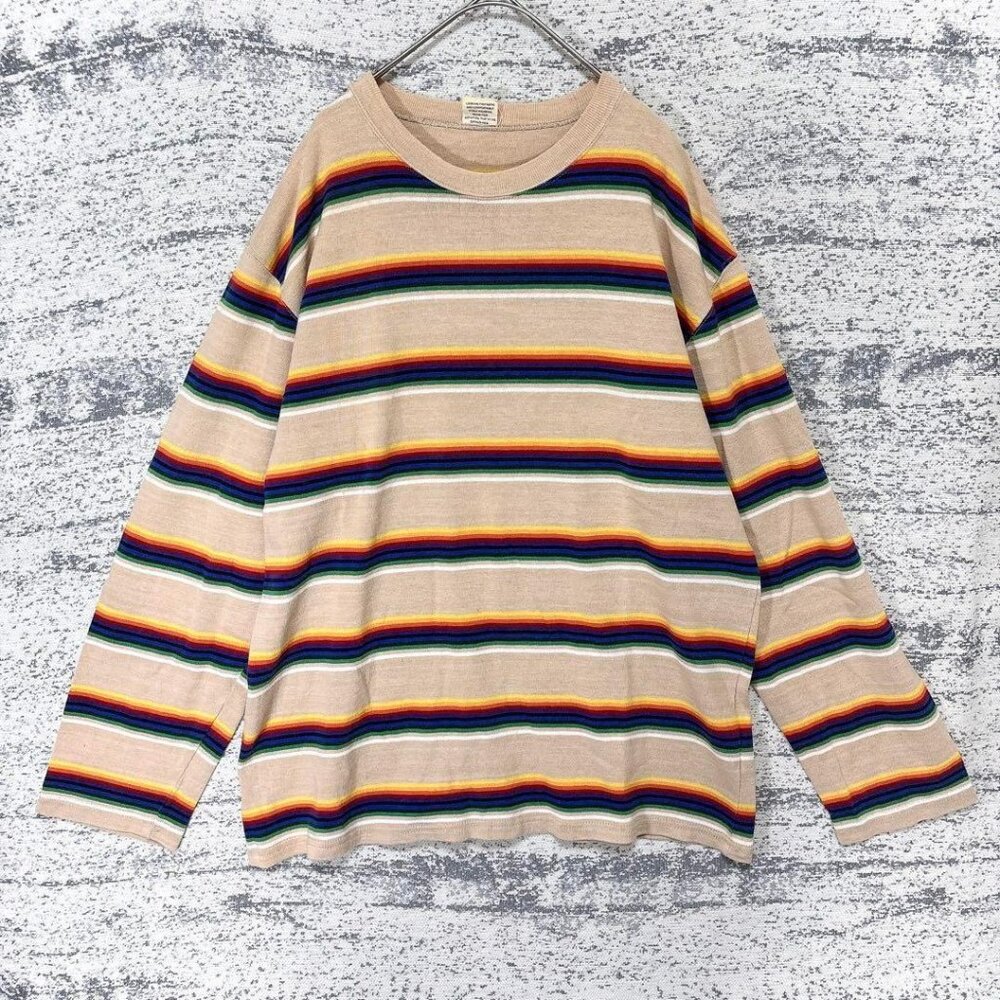 Merilic Border Knit Long Sleeve  Relaxed Fit  Sweater Beige